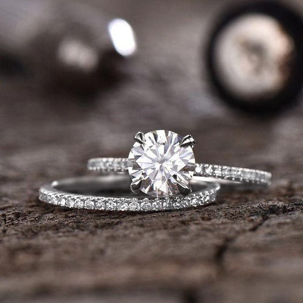 KERXI  Total 2.8ct 1.5CT Center Moissanite Stackable Engagement Rings