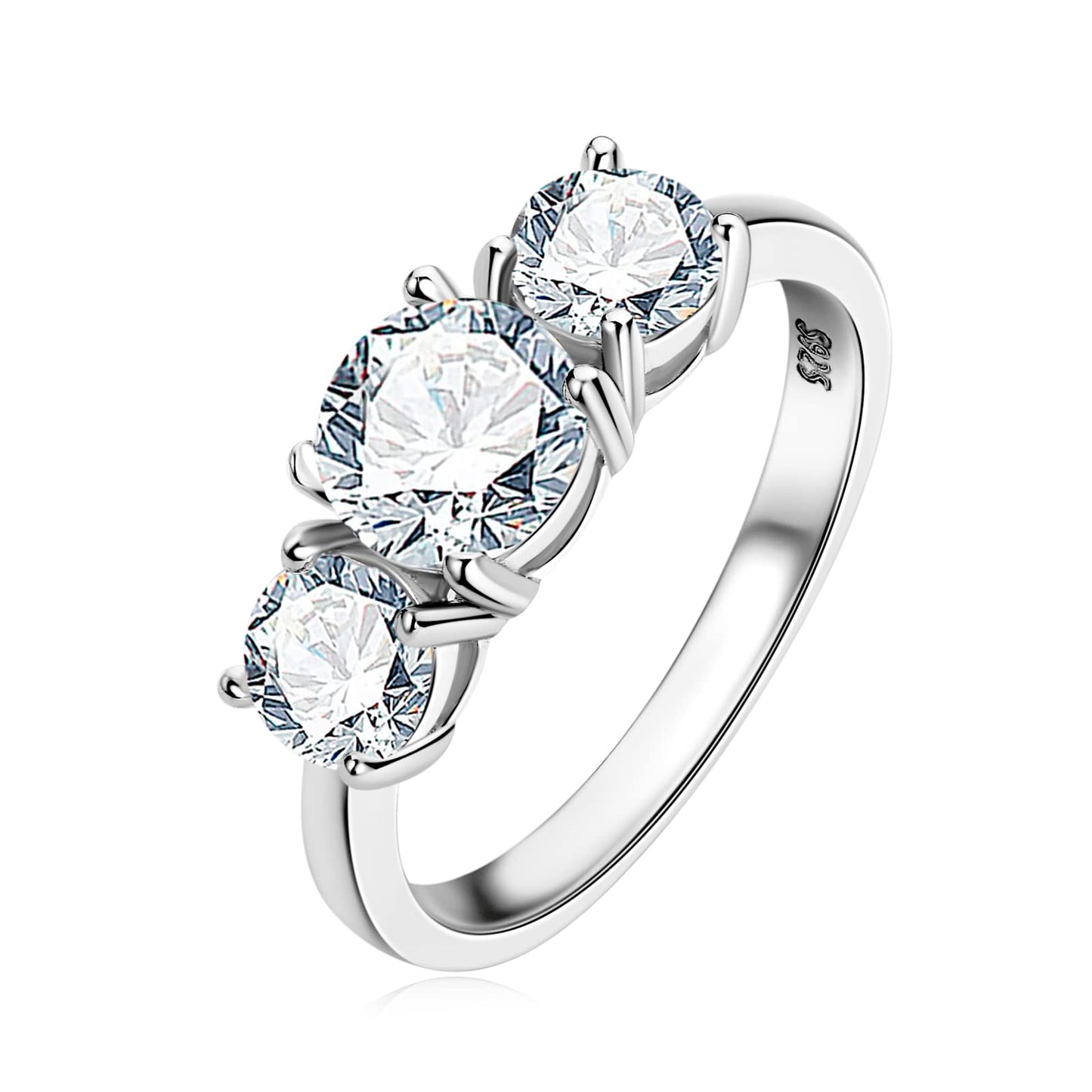 KERXI 2-4CT Moissanite Engagement Ring, 3-stone