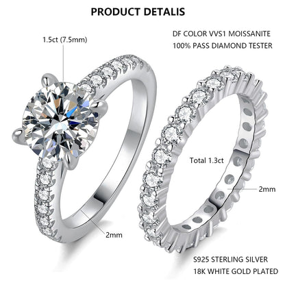 KERXI  Total 2.8ct 1.5CT Center Moissanite Stackable Engagement Rings
