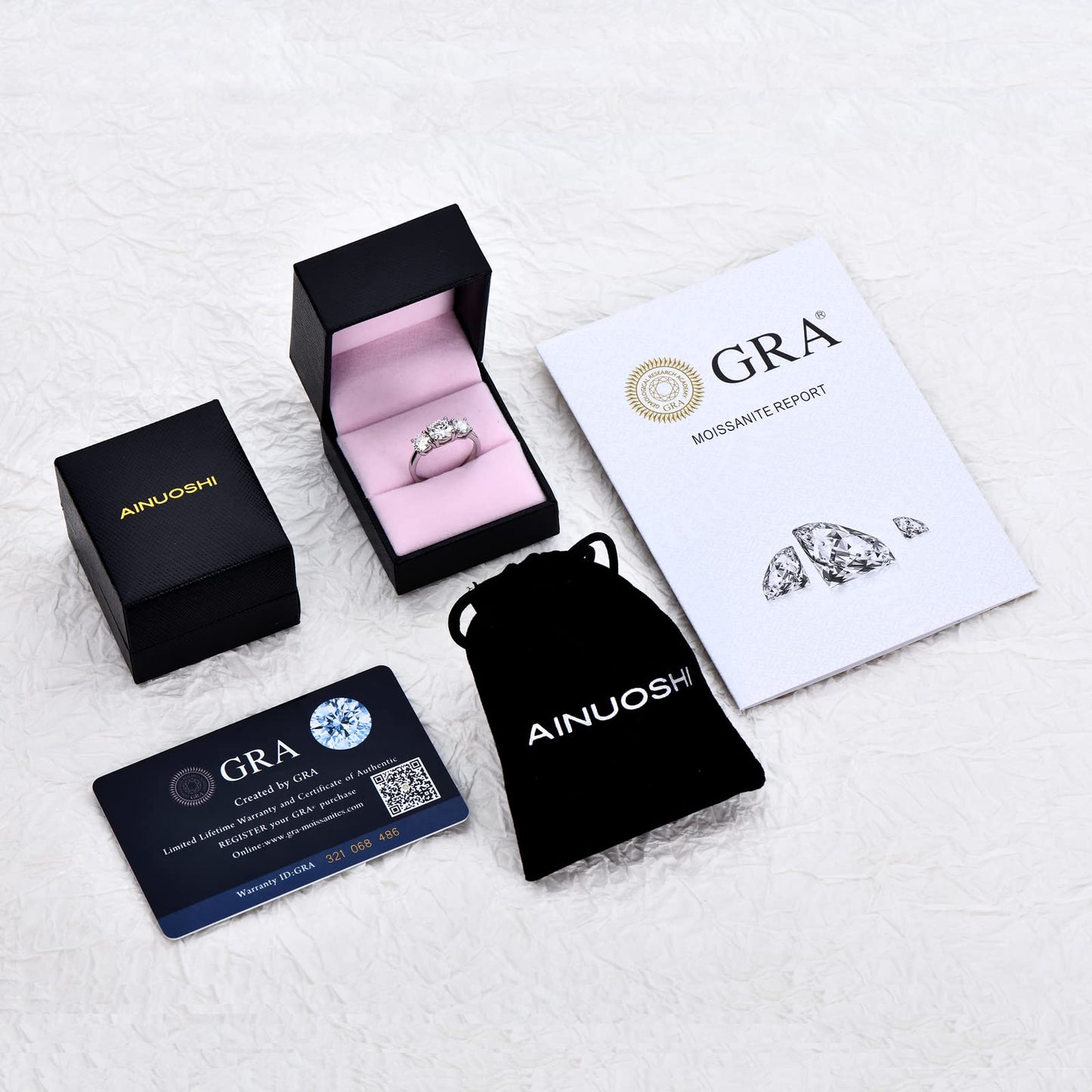 KERXI 2-4CT Moissanite Engagement Ring, 3-stone