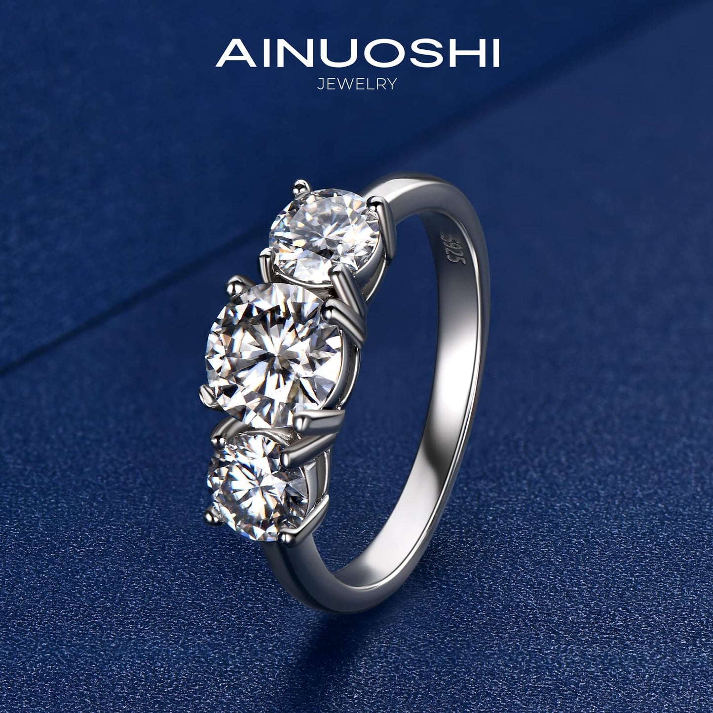 KERXI 2-4CT Moissanite Engagement Ring, 3-stone